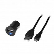 Adaptér do auta GoGEN CH 12 C, 1x USB (5W) + microUSB kabel 1,2m - černá