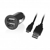 Adaptér do auta GoGEN CH 22 C, 2x USB + microUSB kabel 1,2m - černá