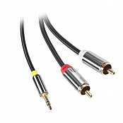 Kabel GoGEN Jack 3,5mm / 2x Cinch, 3m, pozlacené konektory - černý