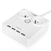12W 2x zásuvka, 4xUSB, 1.5m bílá HUSLOG