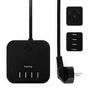 12W 3x zásuvka, 4xUSB, 1.5m černá HUSLOG