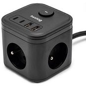 15W 3x z.2xUSB-C,2xUSB,1.4m černá HUSLOG