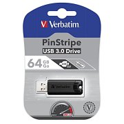 64GB USB Flash 3.0 PinStripe Bk VERBATIM
