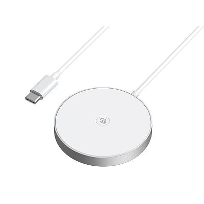 Bezdrátová nabíječka GoGEN MagSafe, Qi2, 15W - stříbrná/bílá