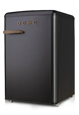 Retro mrazák - matně černý s dekorací dřeva - DOMO DO91777R