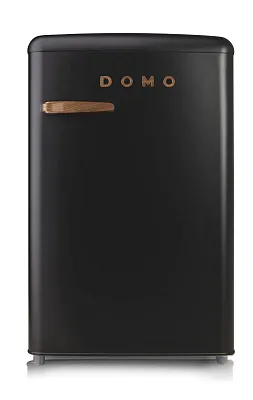 Retro mrazák - matně černý s dekorací dřeva - DOMO DO91777R
