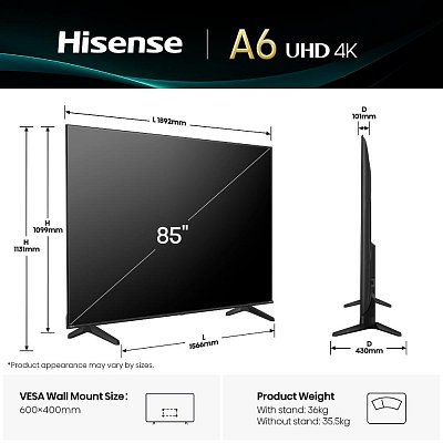 85A6Q LED TV HISENSE