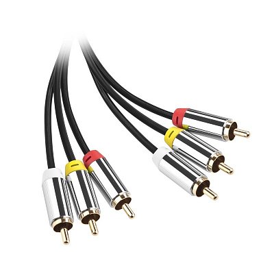Kabel GoGEN 3x Cinch / 3x Cinch, 5m, pozlacené konektory černý