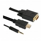 Kabel GoGEN HDMI / VGA vč. Jack 3,5mm, 1,5m, pozlacený - černý