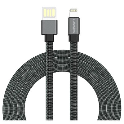 Kabel GoGEN USB-A / Lightning, 1m, oboustranný, plochý, šedý