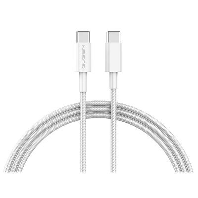 Kabel GoGEN USB-C / USB-C, 1m, opletený, bílý, 60W