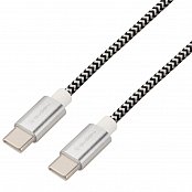 Kabel GoGEN USB-C / USB-C, 1m, opletený - stříbrný