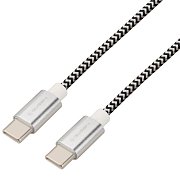 Kabel GoGEN USB-C / USB-C, 3m, opletený - stříbrný