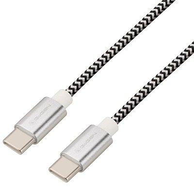 Kabel GoGEN USB-C / USB-C, 3m, opletený - stříbrný
