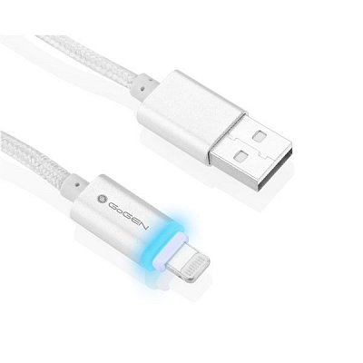 Kabel GoGEN USB/Lightning, 1m, oplétáný - stříbrný