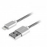 Kabel GoGEN USB / lightning, 3m, opletený - stříbrný