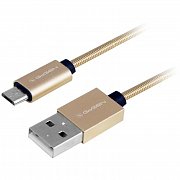 Kabel GoGEN USB / micro USB, 1m, ocelový, opletený - zlatý