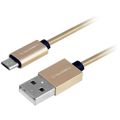 Kabel GoGEN USB / micro USB, 1m, ocelový, opletený - zlatý