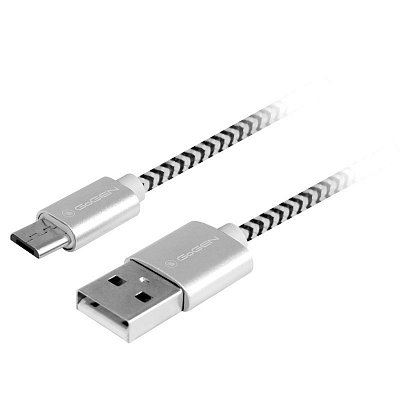 Kabel GoGEN USB / micro USB, 2m, opletený - stříbrný