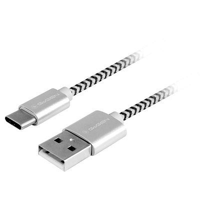 Kabel GoGEN USB / USB-C, 2m, opletený - stříbrný