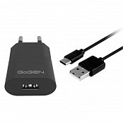 Nabíječka do sítě GoGEN ACH 103 CC,1x USB 1A + USB-C kabel 1m - černá