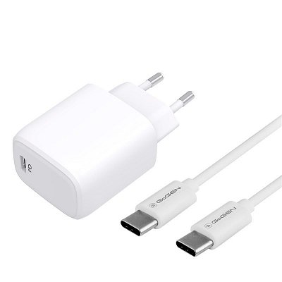 Nabíječka do sítě GoGEN ACHPD 120, 1x USB-C (20W) bílá + USB-C/USB-C kabel 1m bílá