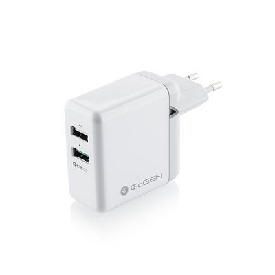 Nabíječka do sítě GoGEN ACHQ 203, 2x USB, 2,4A s funkcí rychlonabíjení QC 3.0 - bílá
