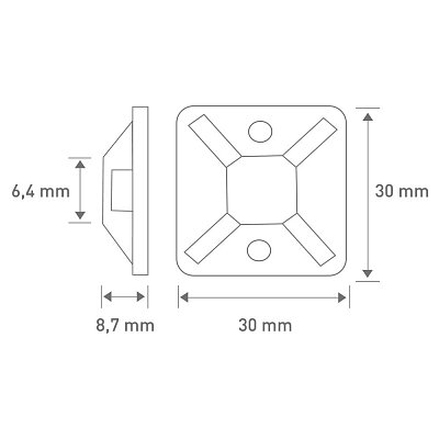 RCC 33 čtver. úchytka 3cm 50ks RETLUX