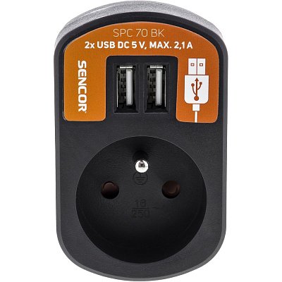 SPC 70 BK Zás. s 2xUSB, 5V/2100mA SENCOR