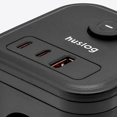 20W 3x z.2xUSB-C,1xUSB,1.4m černá HUSLOG