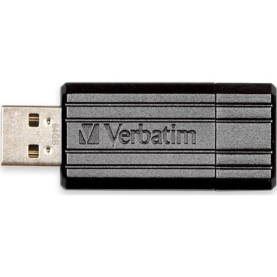 64GB USB Flash 2.0 PinStripe Bk VERBATIM