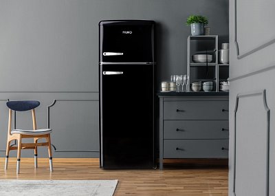Retro lednice s mrazákem nahoře - černá - PRIMO PR166RKZ