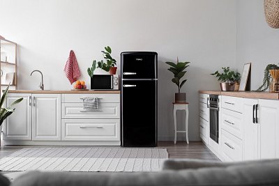 Retro lednice s mrazákem nahoře - černá - PRIMO PR166RKZ