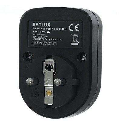 RPC 70 BK Zás. s 2xUSB, 5V/2100mA RETLUX