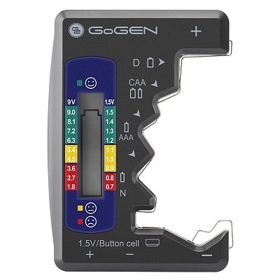 Tester akumulátoru GoGEN BTD01, AA, AAA, C, D, 9V, knoflíkové baterie